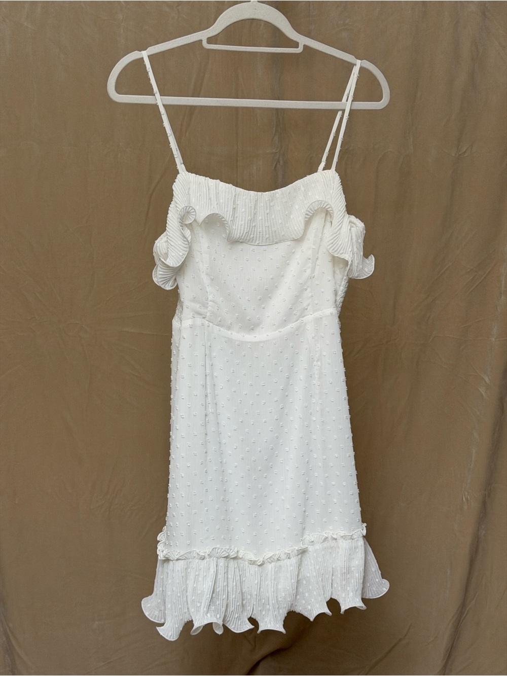 Lush White Swiss Dot Ruffle Mini Dress